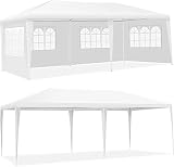 GOPLUS 3 x 6 m Partyzelt, Pavillon Zelt mit Tragetasche, Faltpavillon aus PE, Abnehmbare Seitenwände mit Fenstern, Gartenpavillon für Fest Party Hochzeit, Weiß