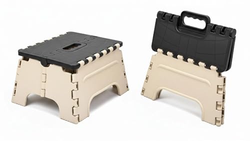 Image of 7 Inches Foldable Plastic Step Stool for Home & Kitchen, Portable Non-Slip Folding Stool, Heavy Duty Multipurpose Foot Rest for Bathroom, Office & Outdoor Use (Black-Ivory)