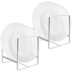 Nizirioo 2 soportes de metal para platos, organizador de platos, armario con asas, armario de cocina multifuncional, escurreplatos para platos, tablas de cortar, tapa de olla, blanco (L)