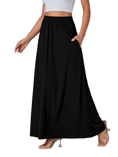 Women's Casual Elastic High Waist Flowy Hem A Line Maxi Long Skirt with Pockets3