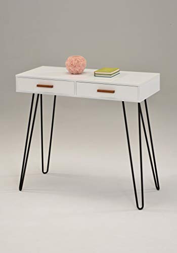 White with Dark Oak Knobs Console Sofa Table with Two Drawer and Black