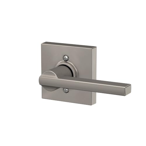 Image of Schlage F170 LAT 619 COL Latitude Door Lever with Collins Trim, One Sided Non-Turning Dummy Door Handle, Satin Nickel