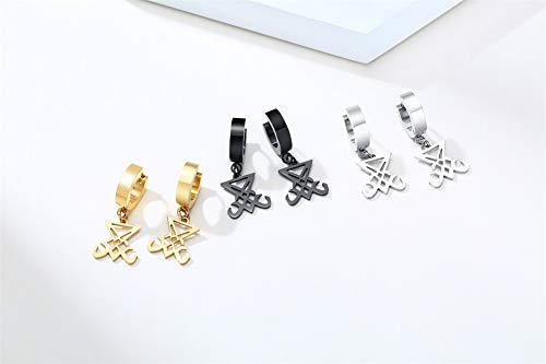 Demon Satanic Symbol Jewelry Sigil Of Lucifer Church of Satan Huggie Hoop Dangle Earrings for Men Women