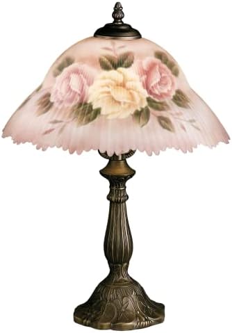 Touch of Class Beccalynn Table Lamp - Light Cream - Painted by Hand - Rose Pink - Floral Bedside Desk Lighting - Old Fashioned Style - Handcrafted Glass Lampshade for Bedroom, Living Room