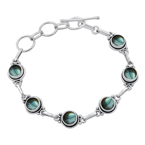 TISHAVI Natural 7mm Round Gemstone Bracelet for Women, Handmade 925 Sterling Silver Birthstone Jewelry Women's Day Gifts for Mom Wife Sister