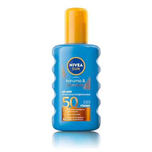 NIVEA Sun SPF50 Schutz & Bräune Sonnenspray (200ml),natürliche Bräunung mit natürlichen Pro-Melanine, sehr hoher Sonnenschutz, Bräunung und Sonnenschutz-Sonnencreme