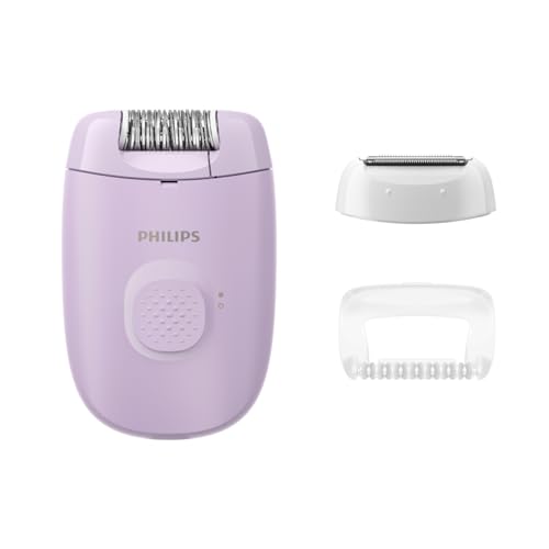 Philips Epilasyon Cihazı, Taşınabilir Kompakt Tasarım, Hassas Bölge ve Masaj Başlığı, Yıkanabilir, 4 Haftaya Kadar Pürüzsüzlük, Lila Renk, BRE237/05