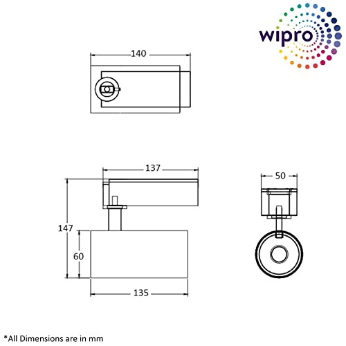 Image of wipro 20 Watt Cylindrical Sleek LED Track Light 36 Degree (4000K, Natural White)