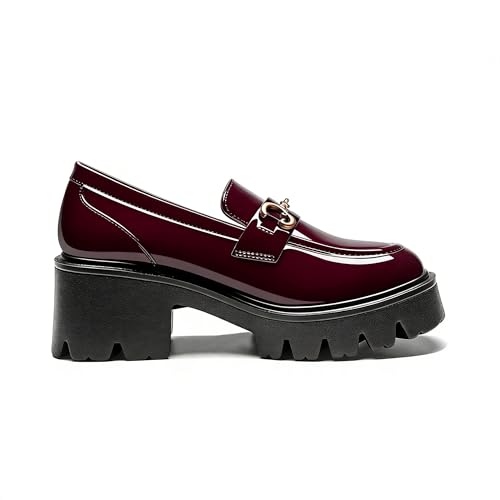 Image of Black Platform Loafers for Women - Women's Slip-On Leather Loafers, Chunky Comfort Shoes for Work & Dressy Occasions