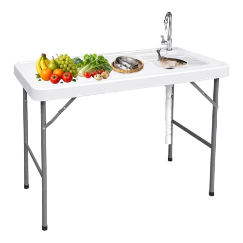 GUAGUA Portable Fish Cleaning Table with Sink Portable Outdoor Camping Sink Station for Picnic BBQ...