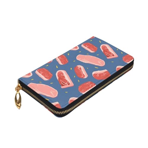 Meat slices pattern Leather Wallet for Women Long Coin Purse Ultra Slim Credit Cards Holder Bifold Clutch3