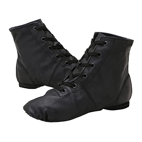 Damen Jazzschuh Ballettschuhe Gymnastikschuhe, Mädchen Moderne Leder Jazz Dance Schuhe, Tanzstiefel Ballettschläppchen Ballerinas Tanzschuhe Gymnastikschläppchen Schwarz 35