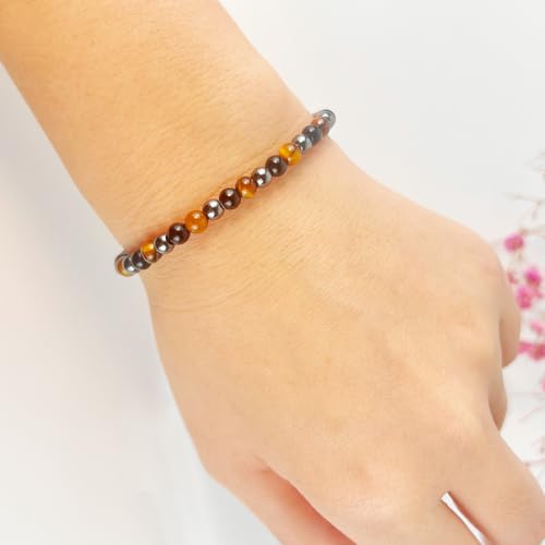 Triple Protection Bracelet for Men & Women - Natural Onyx, Hematite & Tiger Eye Beaded Stretch Bracelet, Handmade Healing Gemstone Jewelry, 4mm Elastic Energy Beads, Spiritual Gift with Box3