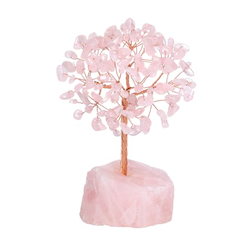 CrystalTears Rose Quartz Crystal Tree - Healing Gemstone Money Tree for Home Office Decor - Pink Stone Gift for Women, Men, Mum - Christmas Birthday Present