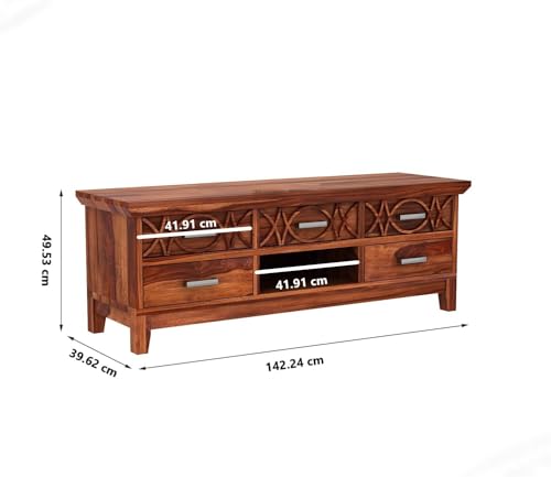 Image of Solid Sheesham Wood TV Unit for Living Room | TV Stand | TV Cabinet with Storage for Living Room and Hotel Furniture (Honey Finish-01)