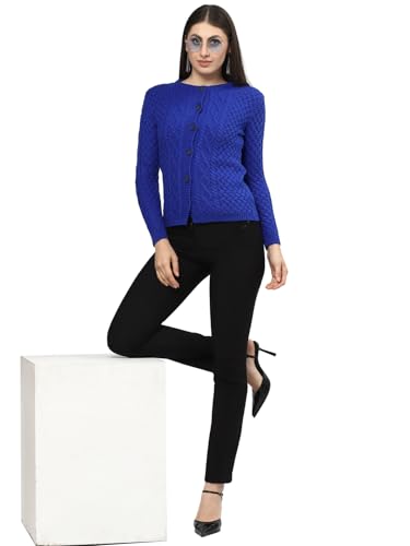 Image of Kalt Women Sweater for Winters Woolen Acrylic Full Sleeve Round Neck Cable Design Cardigan Sweater
