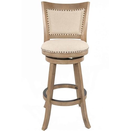 Boraam Melrose 29" Swivel Bar Stool - Driftwood Wire-Brush & Ivory, 29" Bar Height