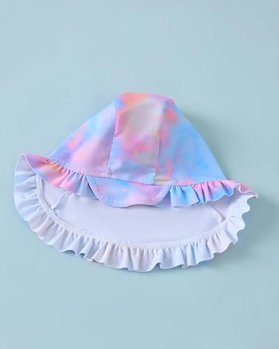 Image of Toddler Girl Swimsuit Baby Girl Bathing Suit Long Sleeve Floral Zipper One-Piece Rash Guard Swimsuit with Hat