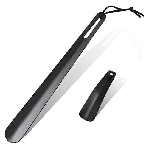 Cuerno de Zapato, 2 Pcs (43 cm y 14 cm) Calzador Largo de Acero Inoxidable, Muy Estable, Shoe Horn Cómodo de Usar, para Viejos/Hombres/Mujer/Niños/Embarazadas (A) Cover