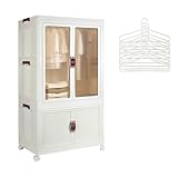 HYZSWGC Portable Closet Wardrobe, Folding Storage Bins with Lid, Stackable Storage Box with Hanging Rod and Doors, Collapsible Plastic Clothes Cabinet with Wheels, 10 Hangers