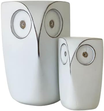 Wise Owl Decor Statue Sculptures – Set of 2 Small White Resin Figurines, 5¾ & 4 inches high