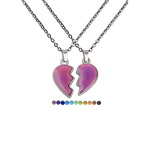 COLORFUL BLING 2Pcs/Set Temperature Sensing Color Changing Best Friens Friendship Necklace Stainless Steel Chain Broken Heart Pendant BFF Mood Jewelry Birthday Party Gifts