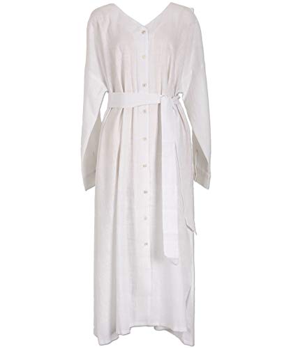 リボンベルト付き リネンタッチ ガウン ワンピース レディース 長袖 ロング 綿100 ワンサイズ オフホワイト