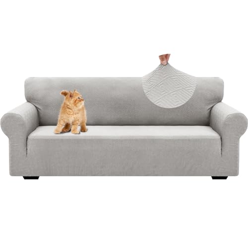YSTELLAA Elasticas Funda Sofa 3 Plazas, Ajustables Fundas De Sofa con Reposabrazos, Universales, Moderna, Gruesa, Antideslizante Antimanchas, Confort Suavidad, Sliver Gris