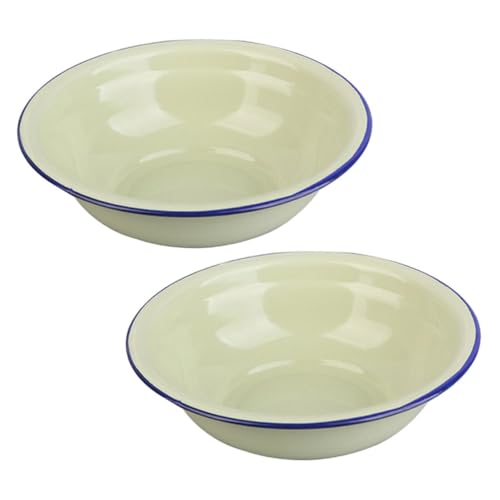 Mikikit 2 piezas Cuencos Esmaltados Vintage Cuencos Profundos y Gruesos con Borde Enrollado Duraderos y Aptos para Almacenamiento y Servicio de Alimentos Cocina Hogar