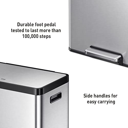 Eko Ecocasa Ii Dual Compartment Rectangular Kitchen Step Trash Can Recycler, (20L+20L), Brushed Stainless Steel Finish (Ek9138Mt-20L+20L) #TOP5