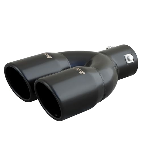 Simoni Racing Cola de Tubo de Escape Deportiva Doble Redonda/Inclinada Acero Inoxidable Negro - Ø76xL230mm - Montaje -58mm