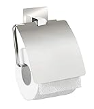 WENKO Turbo-Loc® Edelstahl Toilettenpapierhalter mit Deckel Quadro - Befestigen ohne bohren, Edelstahl rostfrei, 13 x 16.5 x 3.5 cm, Chrom