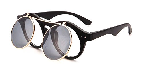 Classic Small Retro Steampunk Circle Flip Up Sunglasses Cool Retro
