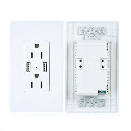 yeacher Carregador de parede com tomada USB 2.1A Receptáculo de saída TR Decora 15A com portas USB d