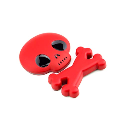 Image of CB 2-Pack of Cute Version 3D Skull & Crossbone Metal Badge Motorcycle Car Sticker Logo Emblem Adhesive Decals Decoration for Car Styling, 2 Pcs of Red