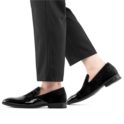 Image of JITAI Men's Velvet Loafers Classic Patent Leather Tuxedo Dress Shoes for Weddings Formal Events Stylish Comfortable Slip-Ons for Men