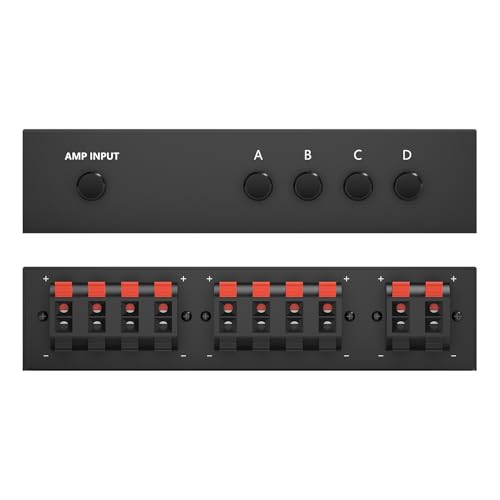 Image of LVY Speaker Selector Switch with A /B /C /D Switches for Multi-Channel High-Power Amp Installations - Supports up to 4 Pairs of Switched Speakers in Black