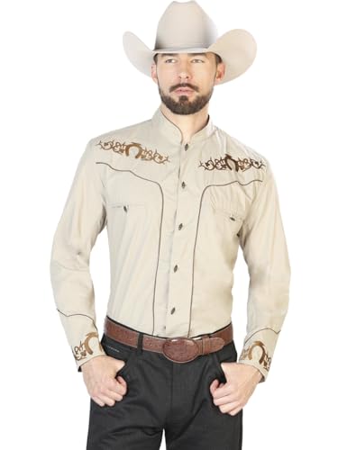 El -Señor de Los Cielos Charro Embroidery Shirt Khaki/Brown 40789