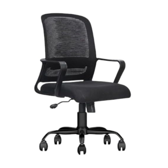 Image of Ergonomic Office Chair with Breathable Mesh Back | Adjustable Height, Padded Seat, Lumbar Support, 360 Swivel, Smooth Rolling Casters, Modern Computer Desk Chair for Home & Office (Black)