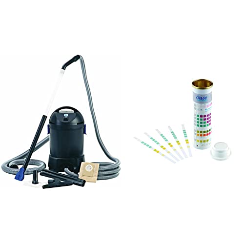 Oase 50529 PondoVac Classic Teichschlamm Sauger 1400 W 3000 l/h & 50570 AquaActiv QuickSticks 6in 1 50 Stück - Wasseranalyse Teststreifen für Teichwasser aus Gartenteich Fischteich Koiteich