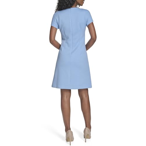 Image of Tommy Hilfiger Women's Cap Sleeve Crew Neck Two Hip Pockets Sheath Mini Dress