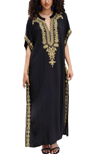 Vestido de playa bohemio bordado para mujer largo estilo caftán floral