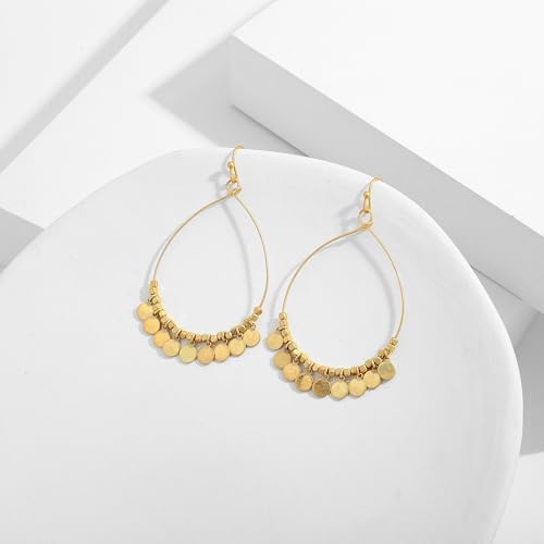 LILIE&WHITE Worn Gold Earrings For Women In Round Disc Matte Gold And Silver Earrings Two Tone Dangle Drop Earrings Fashion Boho Earrings Jewelry Gift4