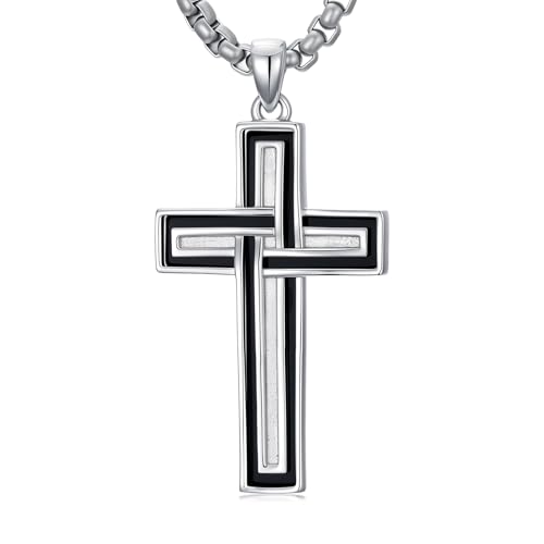 Cross Necklace for Men 925 Sterling Silver Crucifix Pendant Christian Cross Jewelry for Men Women