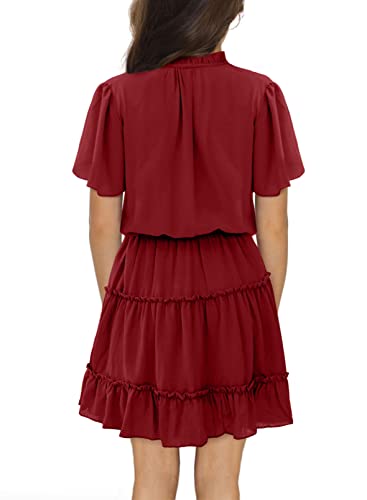 Blibean Girl Summer Boho Dress Tween Kid Short Sleeve Outfit Maxi Dresses Aline Ruffle Clothing Solid Bohemian Swing Clothes Size 10-11 Years X-Large Red #TOP1