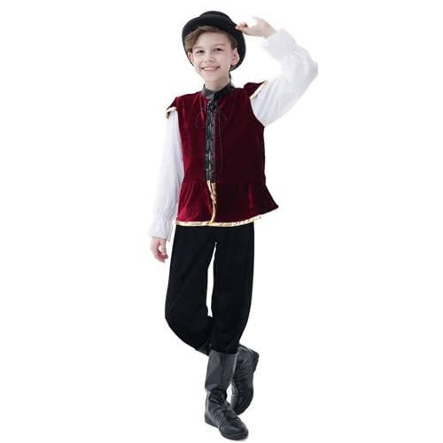 Genérico Disfraz Medieval Niño Príncipe Alemán. Traje De Cosplay De Cerveza Oktoberfest Para Niños. Ropa Fiesta Tradicional Con Cuatro Piezas. Disfraz Carnaval Noble Europeo