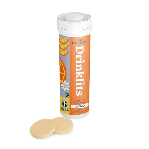 Drinklits Orange Electrolyte Tablets for Hydration | Great Taste - Natural Flavor - 0g Sugar | Single Tube (10 Tablets/Servings)
