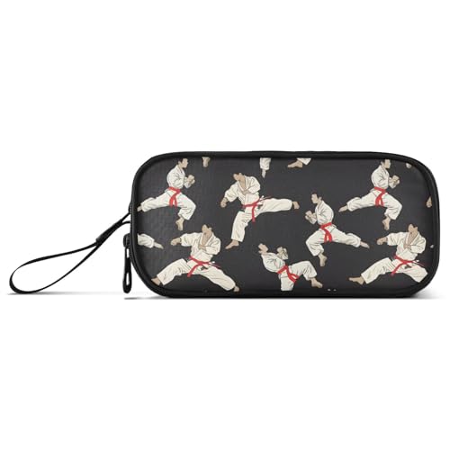 Image of Karate Black Background Pencil Case Box Boys Girls Large Pencil Pouch Zipper Compartments Big Capacity Stationery Pen Bag Organizer for Kids Teens Adults School Office