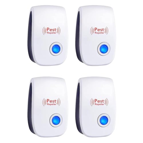 Répulsif Ultrason Anti-Rongeurs Insectes 4 Pack, Ultrason Souris et Rats, Intérieur Anti Moustique pour Anti Souris, Moustique, Rongeur, Araignée, Cafard