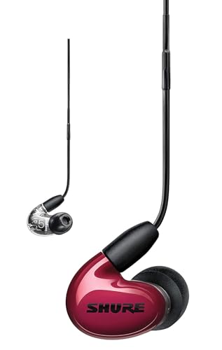 Shure Aonic 5, Sound Isolating Wired Earphones, Natural Sounding Bass, Noise Reduction Technology, Comfortable Over Ear Design, Red